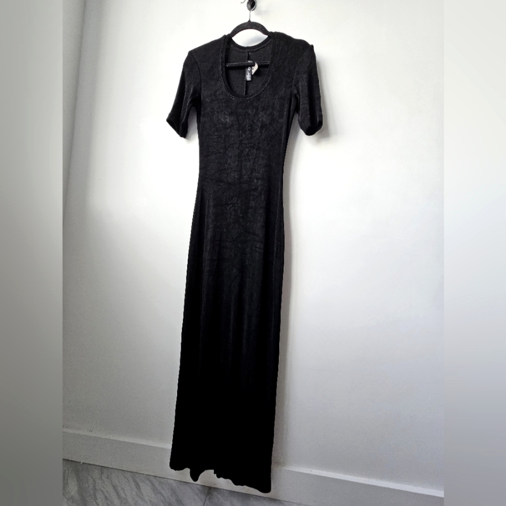 Betsey Johnson Vintage 1980's Black Gauze Short Sleeve Scoop Neck Midaxi Dress